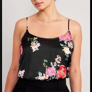 Floral satin camisole tank top spaghetti straps v-neck black purple pink small